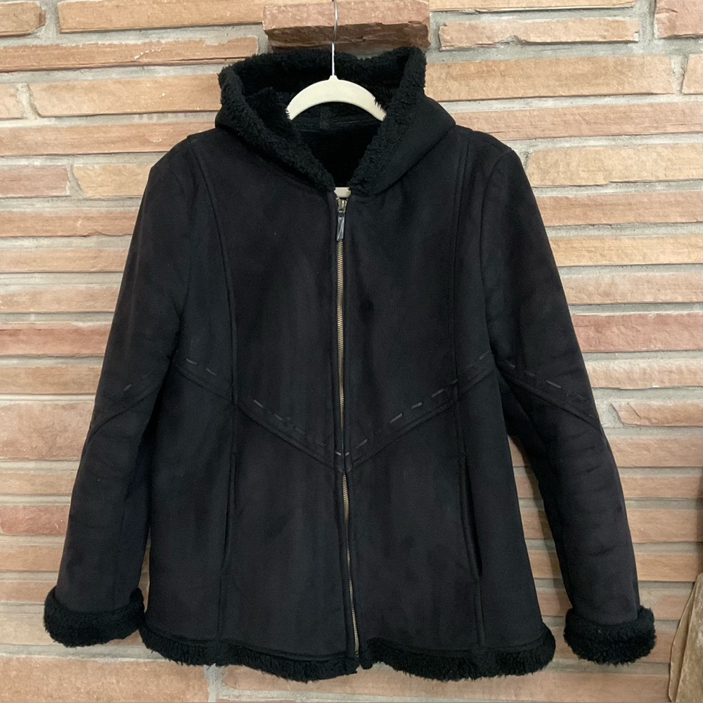 Vintage Larry Levine Faux Suede Shearling Women’s Coat Black Medium